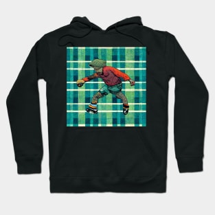 Colorful skater wearing skater clothes on a plaid background. Hoodie